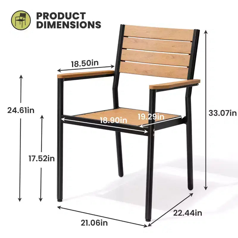 Crestlive Products Ensemble repas de jardin 7 pièces en aluminium, table de 180 cm et 6 chaises avec plateau en bois composite et trou pour parasol pour extérieur, piscine, pelouse