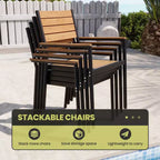 Crestlive Products Ensemble repas de jardin 7 pièces en aluminium, table de 180 cm et 6 chaises avec plateau en bois composite et trou pour parasol pour extérieur, piscine, pelouse