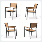 Crestlive Products Ensemble repas de jardin 7 pièces en aluminium, table de 180 cm et 6 chaises avec plateau en bois composite et trou pour parasol pour extérieur, piscine, pelouse