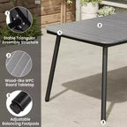 Crestlive Products Ensemble repas de jardin 7 pièces en aluminium, table de 180 cm et 6 chaises avec plateau en bois composite et trou pour parasol pour extérieur, piscine, pelouse