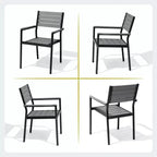 Crestlive Products Ensemble repas de jardin 7 pièces en aluminium, table de 180 cm et 6 chaises avec plateau en bois composite et trou pour parasol pour extérieur, piscine, pelouse