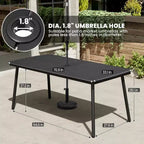 Crestlive Products Ensemble repas de jardin 7 pièces en aluminium, table de 180 cm et 6 chaises avec plateau en bois composite et trou pour parasol pour extérieur, piscine, pelouse