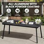 Crestlive Products Ensemble repas de jardin 7 pièces en aluminium, table de 180 cm et 6 chaises avec plateau en bois composite et trou pour parasol pour extérieur, piscine, pelouse
