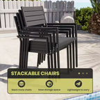Crestlive Products Ensemble repas de jardin 7 pièces en aluminium, table de 180 cm et 6 chaises avec plateau en bois composite et trou pour parasol pour extérieur, piscine, pelouse