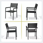 Crestlive Products Ensemble repas de jardin 7 pièces en aluminium, table de 180 cm et 6 chaises avec plateau en bois composite et trou pour parasol pour extérieur, piscine, pelouse
