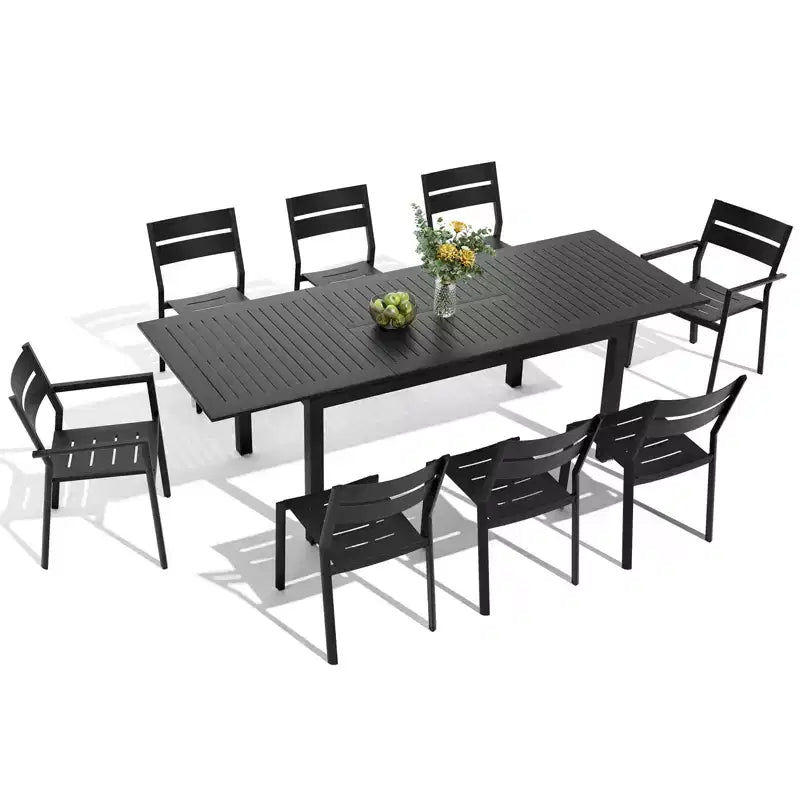 Crestlive Products Ensemble de salle à manger d'extérieur 9 pièces en aluminium, table de 240 cm et 8 chaises, plateau en aluminium, noir pour piscine et pelouse