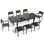 Crestlive Products Ensemble de salle à manger d'extérieur 9 pièces en aluminium, table de 240 cm et 8 chaises, plateau en aluminium, noir pour piscine et pelouse