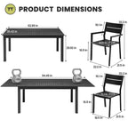 Crestlive Products Ensemble de salle à manger d'extérieur 9 pièces en aluminium, table de 240 cm et 8 chaises, plateau en aluminium, noir pour piscine et pelouse