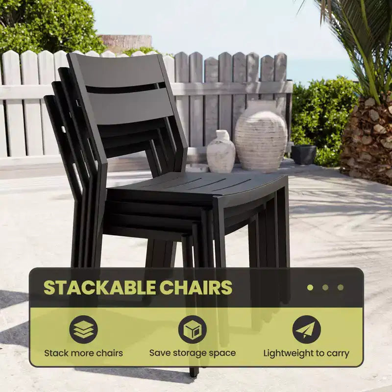 Crestlive Products Ensemble de salle à manger d'extérieur 9 pièces en aluminium, table de 240 cm et 8 chaises, plateau en aluminium, noir pour piscine et pelouse