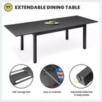 Crestlive Products Ensemble de salle à manger d'extérieur 9 pièces en aluminium, table de 240 cm et 8 chaises, plateau en aluminium, noir pour piscine et pelouse