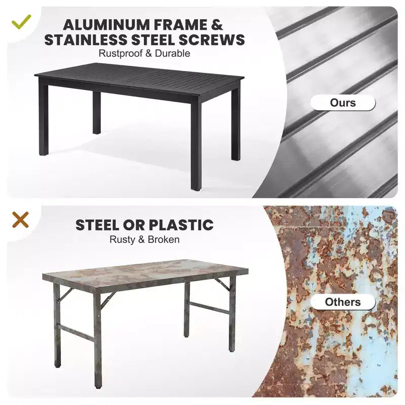 Crestlive Products Ensemble de salle à manger d'extérieur 9 pièces en aluminium, table de 240 cm et 8 chaises, plateau en aluminium, noir pour piscine et pelouse