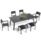 Crestlive Products Ensemble de salle à manger de patio en aluminium 7 pièces Table de 210 cm et 6 chaises Plateau de table en aluminium noir pour extérieur piscine pelouse