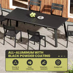 Crestlive Products Ensemble de salle à manger de patio en aluminium 7 pièces Table de 210 cm et 6 chaises Plateau de table en aluminium noir pour extérieur piscine pelouse