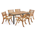 Christopher Knight Home Bellmill Outdoor Iron and Acacia Wood 7 Piece Dining Set with Cushion, Teak/Black