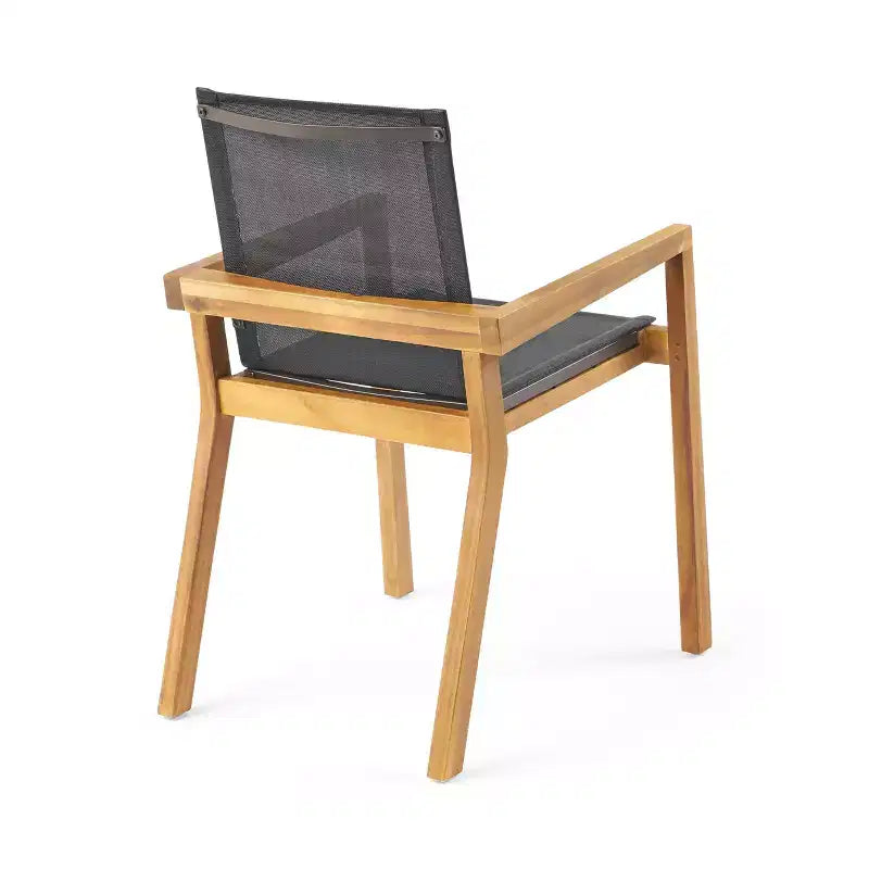 Christopher Knight Home Lemyra Outdoor Mesh and Acacia Wood 7 Piece Dining Set, Teak/Black