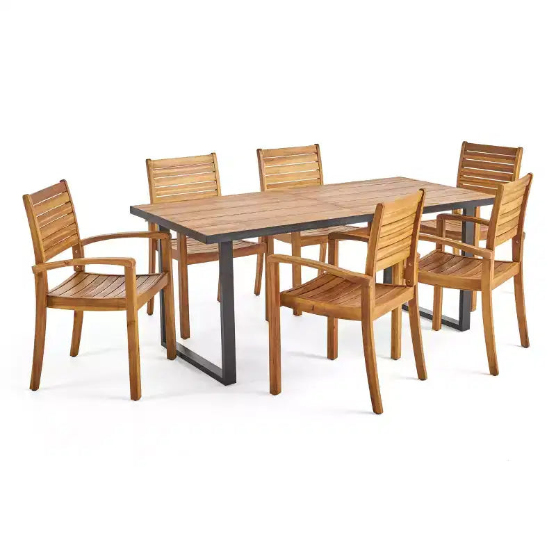 Christopher Knight Home Alderson, ensemble de salle à manger d'extérieur 7 pièces en fer et bois d'acacia, teck et noir