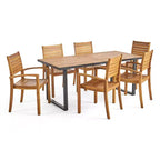 Christopher Knight Home Alderson, ensemble de salle à manger d'extérieur 7 pièces en fer et bois d'acacia, teck et noir