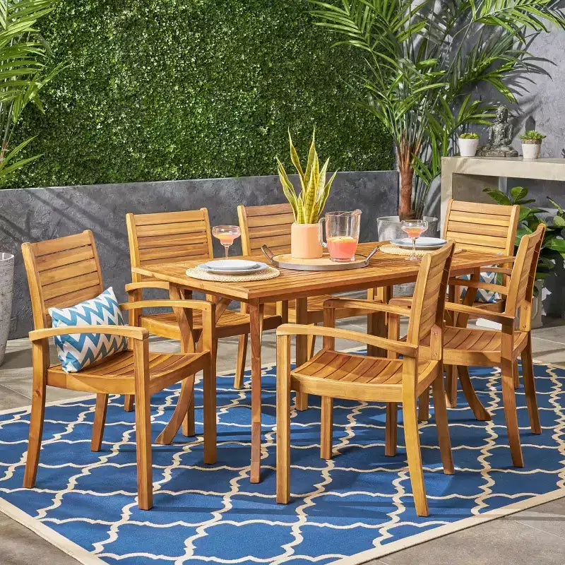 Christopher Knight Home Anchor, Ensemble de salle à manger d'extérieur 7 pièces en bois d'acacia à lattes
