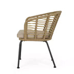 Christopher Knight Home Rogge Outdoor Wicker and Aluminum 7 Piece Expandable Dining Set with Cushion, Light Brown/Matte Black