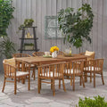 Christopher Knight Home Alondra Outdoor Acacia Wood Expandable 9 Piece Dining Set with Cushion, Teak/Cream