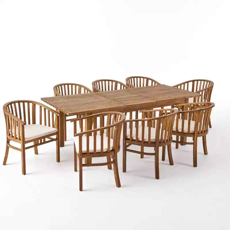 Christopher Knight Home Alondra – Ensemble de salle à manger extensible 9 pièces en bois d'acacia pour extérieur avec coussins, teck/crème