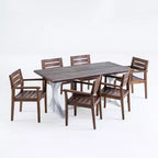 Christopher Knight Home Shalimar Ensemble de salle à manger 7 pièces en bois d'acacia d'extérieur, marron foncé et blanc