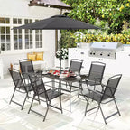 Ensemble de salle à manger Outsunny 8 pièces pour patio avec parasol, 6 chaises pliantes et table à manger rectangulaire, ensemble de mobilier de jardin, noir