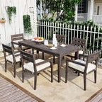 Ensemble de salle à manger d'extérieur 7 pièces Whisen - 6 places, table et chaises de jardin en bois d'extérieur, ensembles de meubles de patio résistants aux intempéries