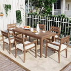 Whisen 7-Piece Outdoor Patio Dining Set-Seats 6, Outdoor Wood Garden Dining Table And Chairs, Patio Furniture Sets Weather Resistant