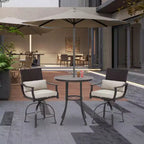 Ensemble de 3 meubles de patio EROMMY, ensemble de bar de patio avec table ronde (trou de parasol de 5 cm) et 2 chaises pivotantes avec coussin lombaire