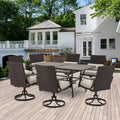 EROMMY 7 Piece Outdoor Patio Dining Set, Large Rectangular Dining Table (1.96'' Umbrella Hole) And 6 Swivel Dining Chairs With Lumbar Pillow