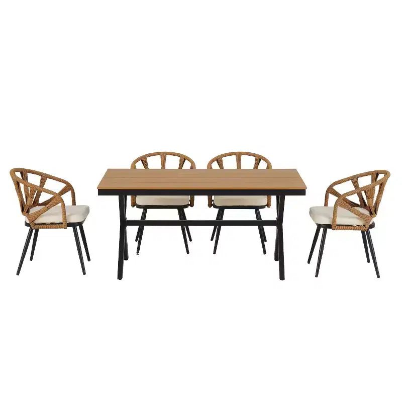 Whisen Contemporary Outdoor Set with PE Rattan Chairs and Plastic Wood Table,Suitable for Gardens and Lawns