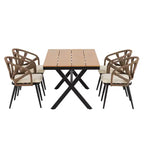 Whisen Contemporary Outdoor Set with PE Rattan Chairs and Plastic Wood Table,Suitable for Gardens and Lawns