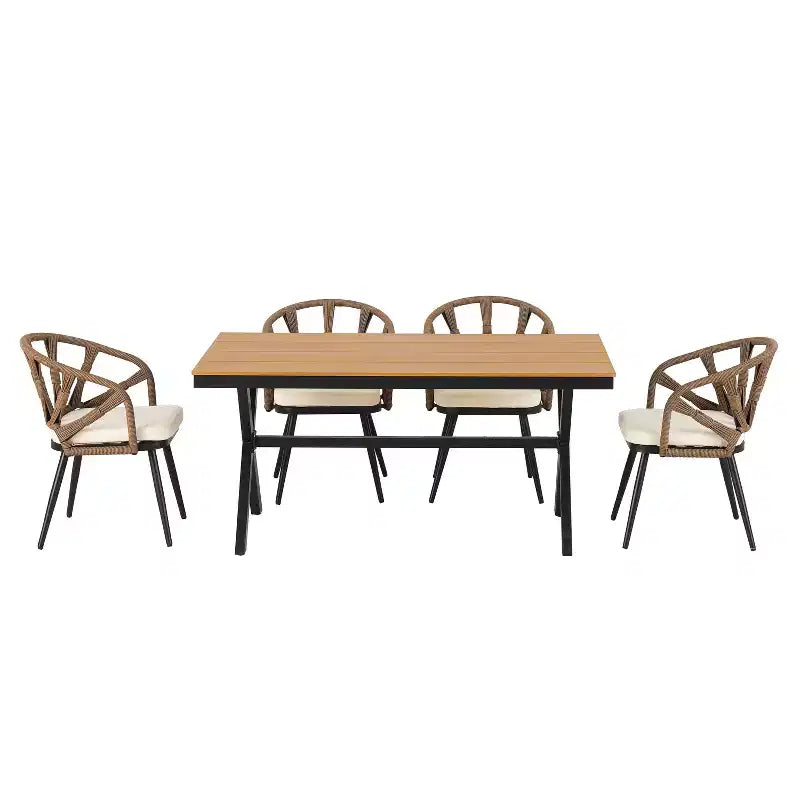 Whisen Contemporary Outdoor Set with PE Rattan Chairs and Plastic Wood Table,Suitable for Gardens and Lawns