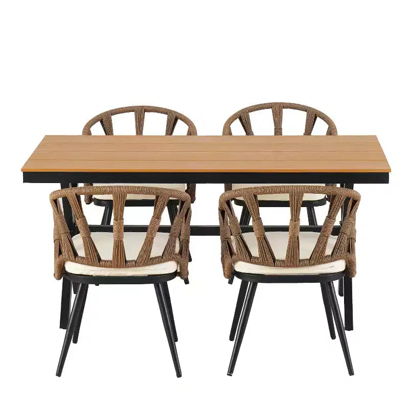 Whisen Contemporary Outdoor Set with PE Rattan Chairs and Plastic Wood Table,Suitable for Gardens and Lawns