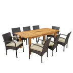Christopher Knight Home Elmar Ensemble de salle à manger extensible 9 pièces en bois et osier pour l'extérieur