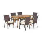 Christopher Knight Home Klondike Ensemble de salle à manger 7 pièces en bois d'acacia et osier avec coussins