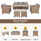 GDFStudio Gary Outdoor 6-Piece PE Rattan and Steel Upholstered Dining Sets