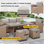 GDFStudio Gary Outdoor 6-Piece PE Rattan and Steel Upholstered Dining Sets