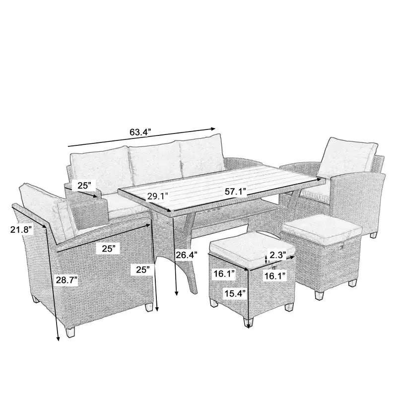 GDFStudio Gary Outdoor 6-Piece PE Rattan and Steel Upholstered Dining Sets