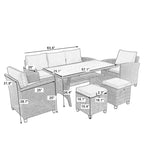 GDFStudio Gary Outdoor 6-Piece PE Rattan and Steel Upholstered Dining Sets