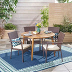 Christopher Knight Home Haley Ensemble de salle à manger 5 pièces en bois d'acacia et osier avec coussin