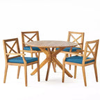 Christopher Knight Home Llano Ensemble de salle à manger 5 pièces en bois d'acacia d'extérieur avec coussin résistant à l'eau