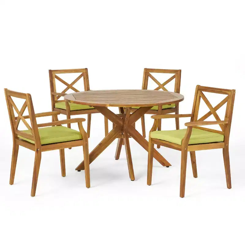Christopher Knight Home Llano Outdoor Acacia Wood 5 Piece Dining Set with Water Resistant Cushion