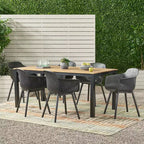 Christopher Knight Home Palmilla Outdoor Resin and Acacia Wood 7 Piece Dining Set, Black and Teak