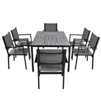 Ensemble table et chaises de salle à manger d'extérieur 7 pièces Whisen en acier résistant aux intempéries, ensemble de salle à manger de patio pour balcon, arrière-cour