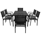 Ensemble table et chaises de salle à manger d'extérieur 7 pièces Whisen en acier résistant aux intempéries, ensemble de salle à manger de patio pour balcon, arrière-cour