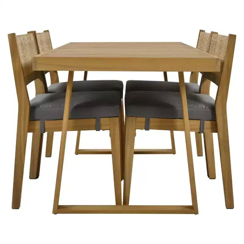Whisen Multi-person Outdoor Acacia Wood Dining Table and Chair Set, Thick Cushions, Suitable for Balcony, Vourtyard, and Garden