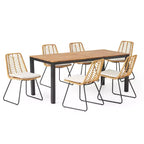 Ensemble de salle à manger 7 pièces GDFStudio Beaver en osier et bois d'acacia d'extérieur, marron clair/beige