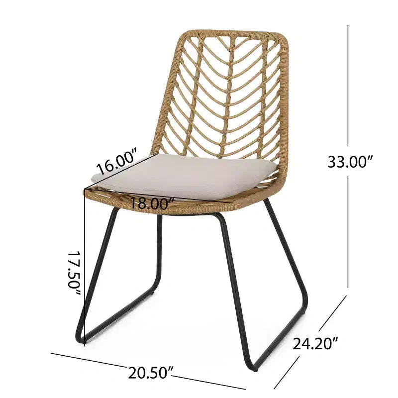 Ensemble de salle à manger 7 pièces GDFStudio Beaver en osier et bois d'acacia d'extérieur, marron clair/beige